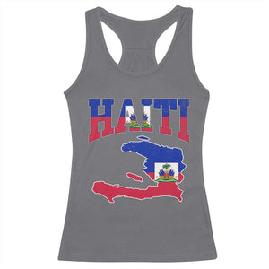 Haiti Pride Racerback Tank Top Retro Vintage Haitian Flag Map Pride Graphic TS10 Charcoal Print Your Wear
