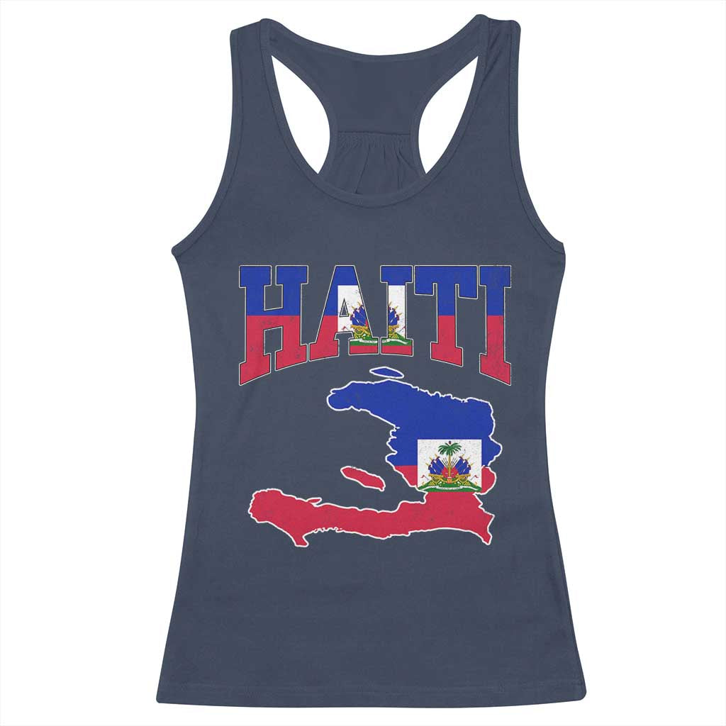 Haiti Pride Racerback Tank Top Retro Vintage Haitian Flag Map Pride Graphic TS10 Navy Print Your Wear
