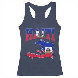 Haiti Pride Racerback Tank Top Retro Vintage Haitian Flag Map Pride Graphic TS10 Navy Print Your Wear