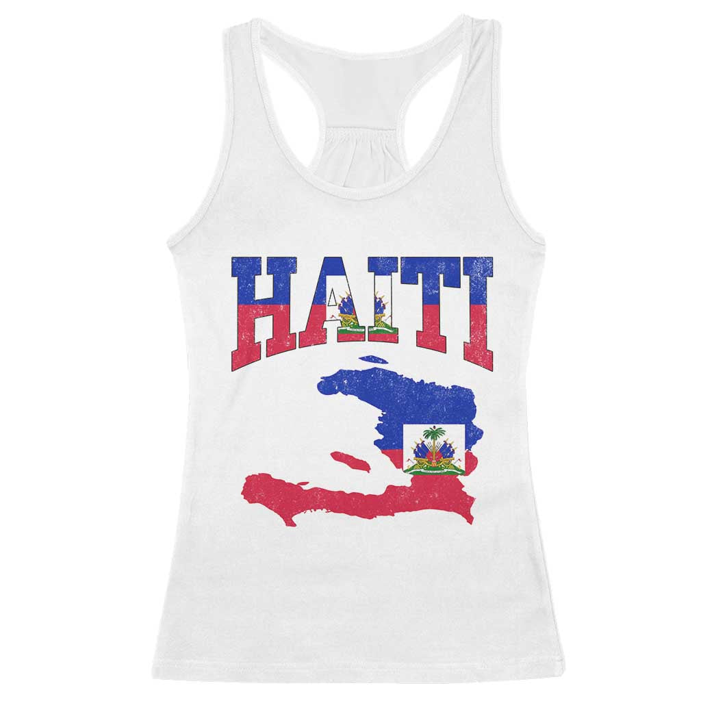 Haiti Pride Racerback Tank Top Retro Vintage Haitian Flag Map Pride Graphic TS10 White Print Your Wear