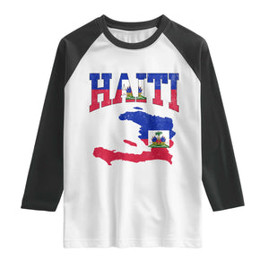 Haiti Pride Raglan Shirt Retro Vintage Haitian Flag Map Pride Graphic TS10 White Black Print Your Wear