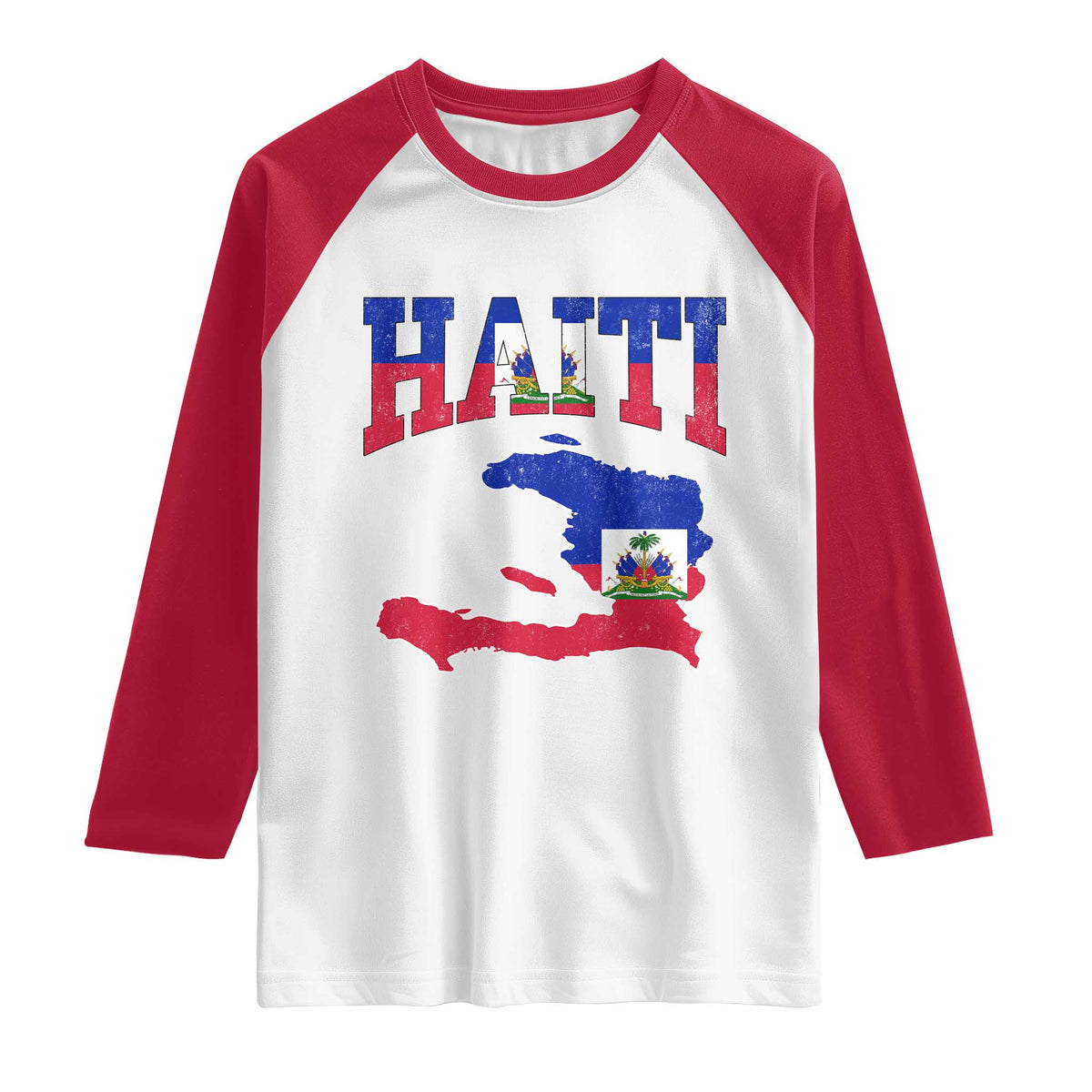 Haiti Pride Raglan Shirt Retro Vintage Haitian Flag Map Pride Graphic TS10 White Red Print Your Wear