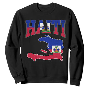 Haiti Pride Sweatshirt Retro Vintage Haitian Flag Map Pride Graphic TS10 Black Print Your Wear