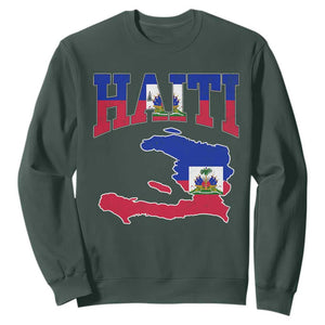 Haiti Pride Sweatshirt Retro Vintage Haitian Flag Map Pride Graphic TS10 Dark Forest Green Print Your Wear