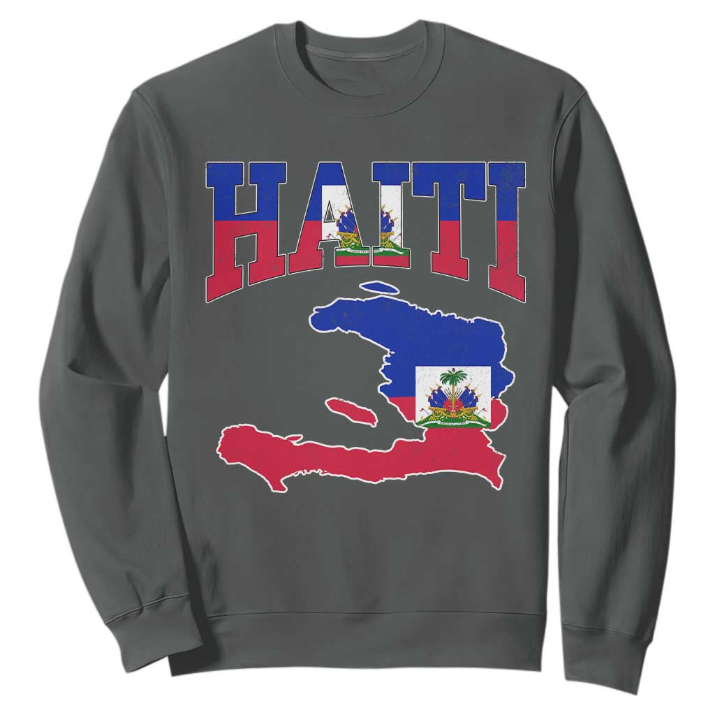 Haiti Pride Sweatshirt Retro Vintage Haitian Flag Map Pride Graphic TS10 Dark Heather Print Your Wear