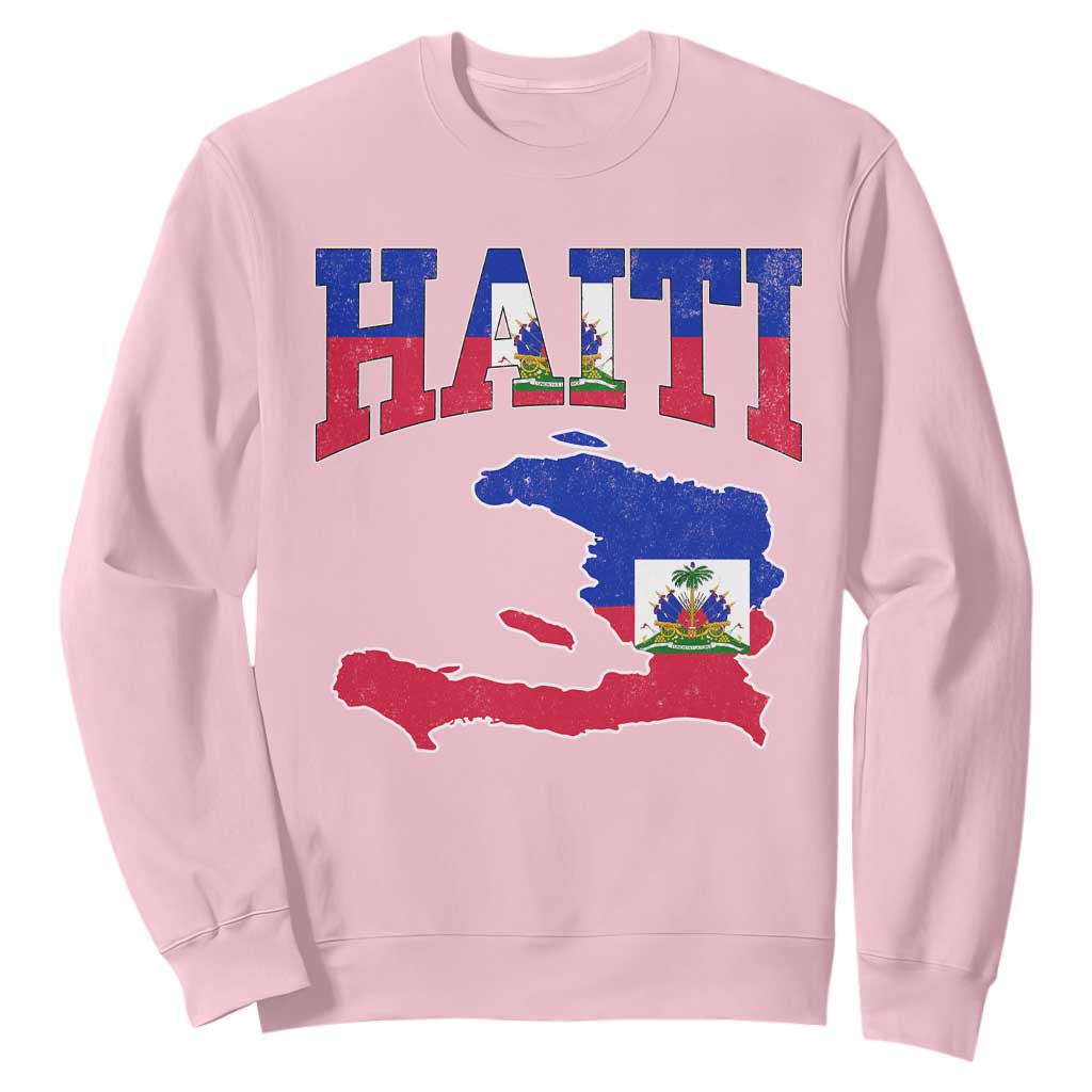 Haiti Pride Sweatshirt Retro Vintage Haitian Flag Map Pride Graphic TS10 Light Pink Print Your Wear