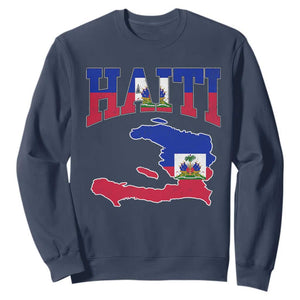 Haiti Pride Sweatshirt Retro Vintage Haitian Flag Map Pride Graphic TS10 Navy Print Your Wear