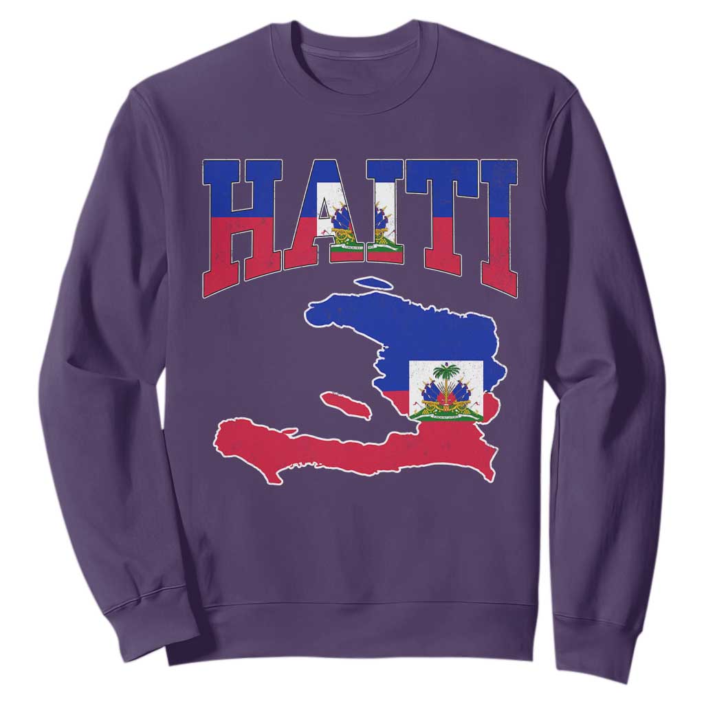 Haiti Pride Sweatshirt Retro Vintage Haitian Flag Map Pride Graphic TS10 Purple Print Your Wear