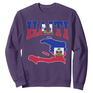 Haiti Pride Sweatshirt Retro Vintage Haitian Flag Map Pride Graphic TS10 Purple Print Your Wear