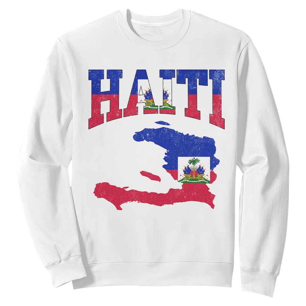Haiti Pride Sweatshirt Retro Vintage Haitian Flag Map Pride Graphic TS10 White Print Your Wear