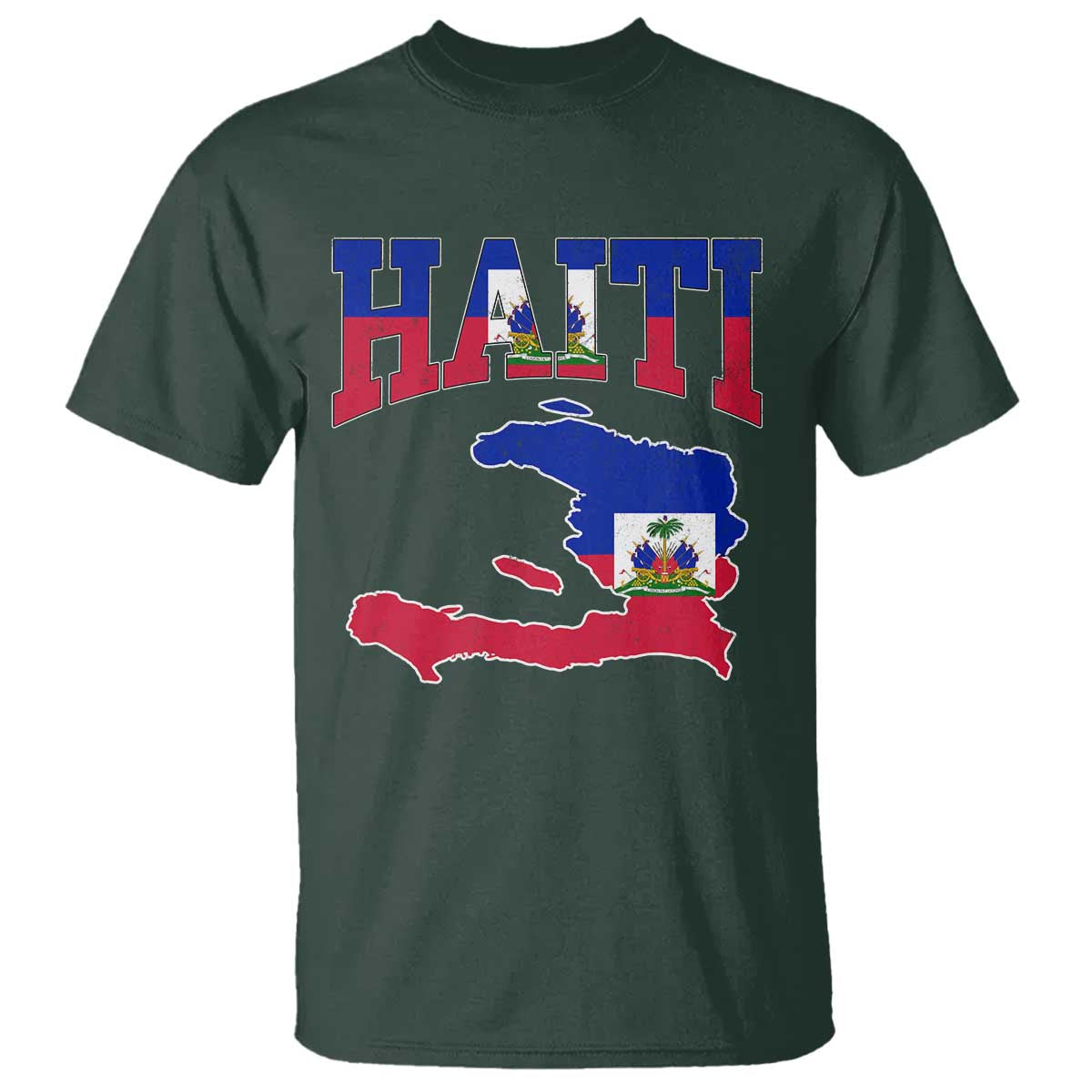 Haiti Pride T Shirt Retro Vintage Haitian Flag Map Pride Graphic TS10 Dark Forest Green Print Your Wear