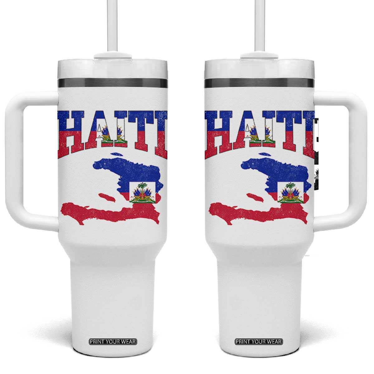 Haiti Pride Tumbler With Handle Retro Vintage Haitian Flag Map Pride Graphic TS10 One Size: 40 oz White Print Your Wear