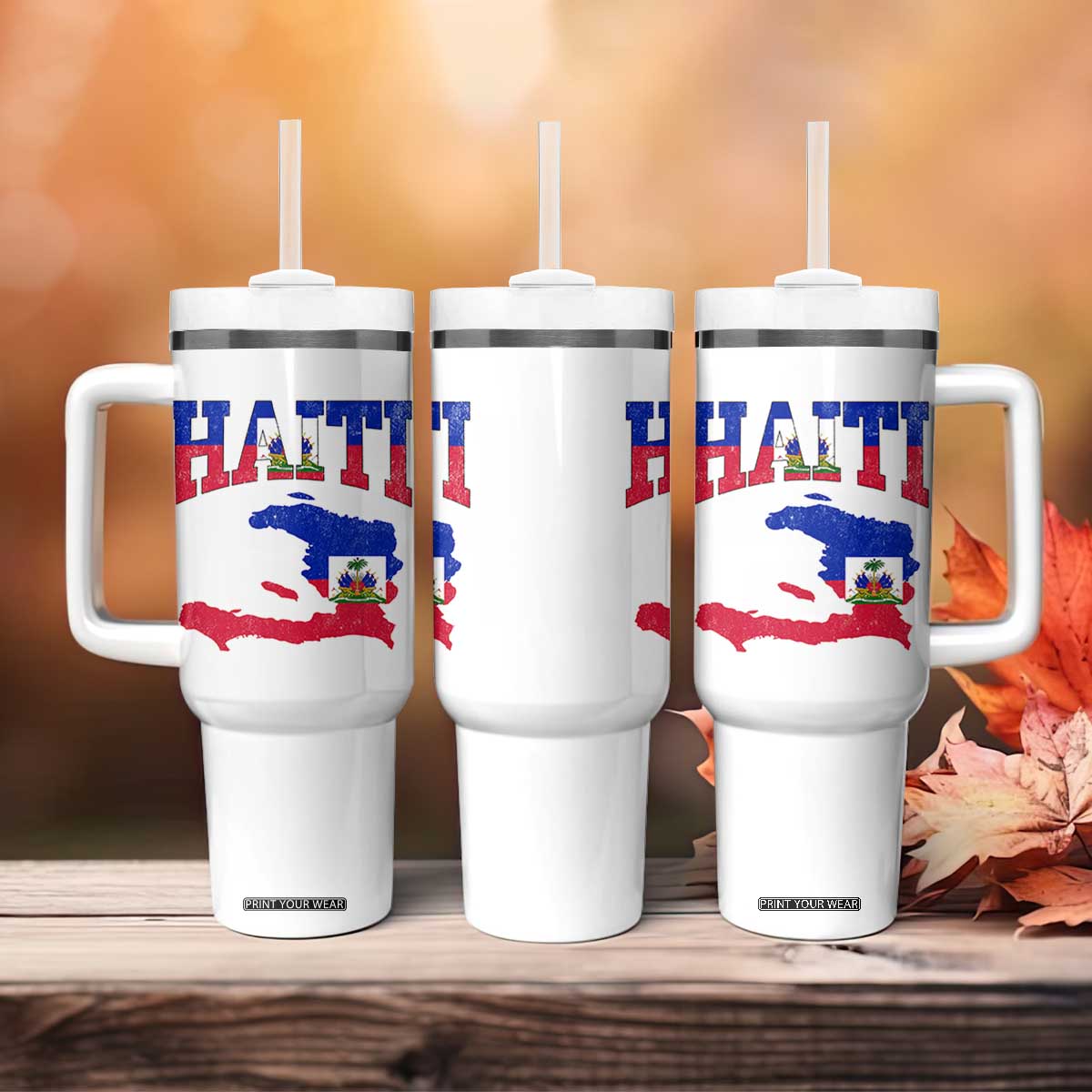 Haiti Pride Tumbler With Handle Retro Vintage Haitian Flag Map Pride Graphic TS10 Print Your Wear