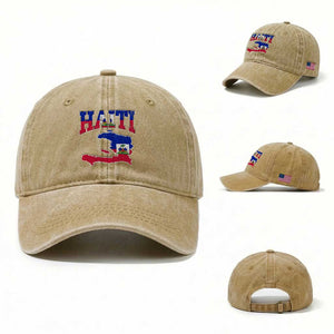 Haiti Pride Washed Cotton Baseball Cap Retro Vintage Haitian Flag Map Pride Graphic TS10 Washed Cap Universal Fit Khaki Print Your Wear