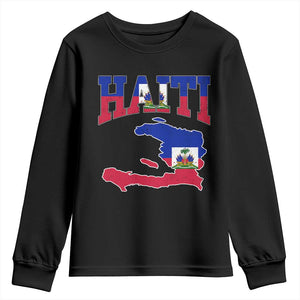 Haiti Pride Youth Sweatshirt Retro Vintage Haitian Flag Map Pride Graphic TS10 Black Print Your Wear