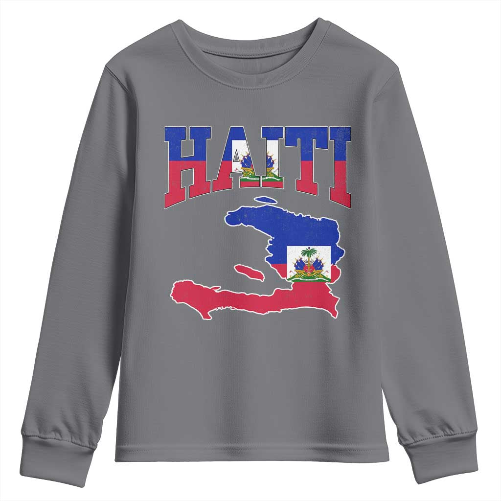 Haiti Pride Youth Sweatshirt Retro Vintage Haitian Flag Map Pride Graphic TS10 Charcoal Print Your Wear