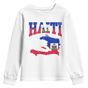 Haiti Pride Youth Sweatshirt Retro Vintage Haitian Flag Map Pride Graphic TS10 White Print Your Wear