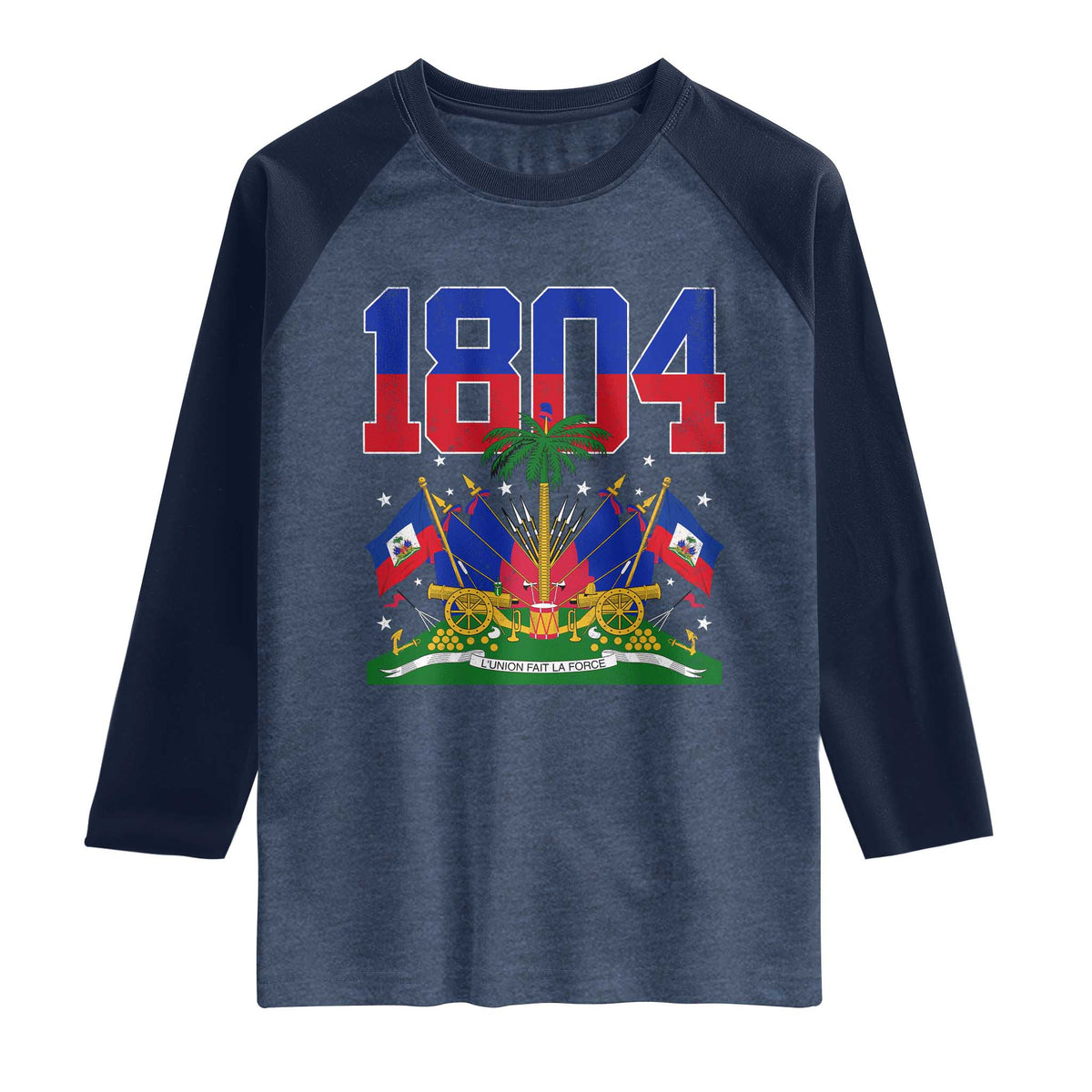 Haitian Revolution 1804 Raglan Shirt Haiti Flag Independence Day Haitian Graphic TS10 Heather Denim Navy Print Your Wear