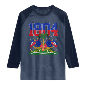 Haitian Revolution 1804 Raglan Shirt Haiti Flag Independence Day Haitian Graphic TS10 Heather Denim Navy Print Your Wear