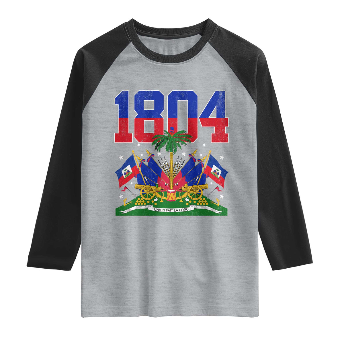 Haitian Revolution 1804 Raglan Shirt Haiti Flag Independence Day Haitian Graphic TS10 Heather Gray Black Print Your Wear