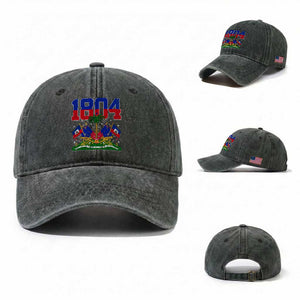 Haitian Revolution 1804 Washed Cotton Baseball Cap Haiti Flag Independence Day Haitian Graphic TS10 Washed Cap Universal Fit Dark Green Print Your Wear
