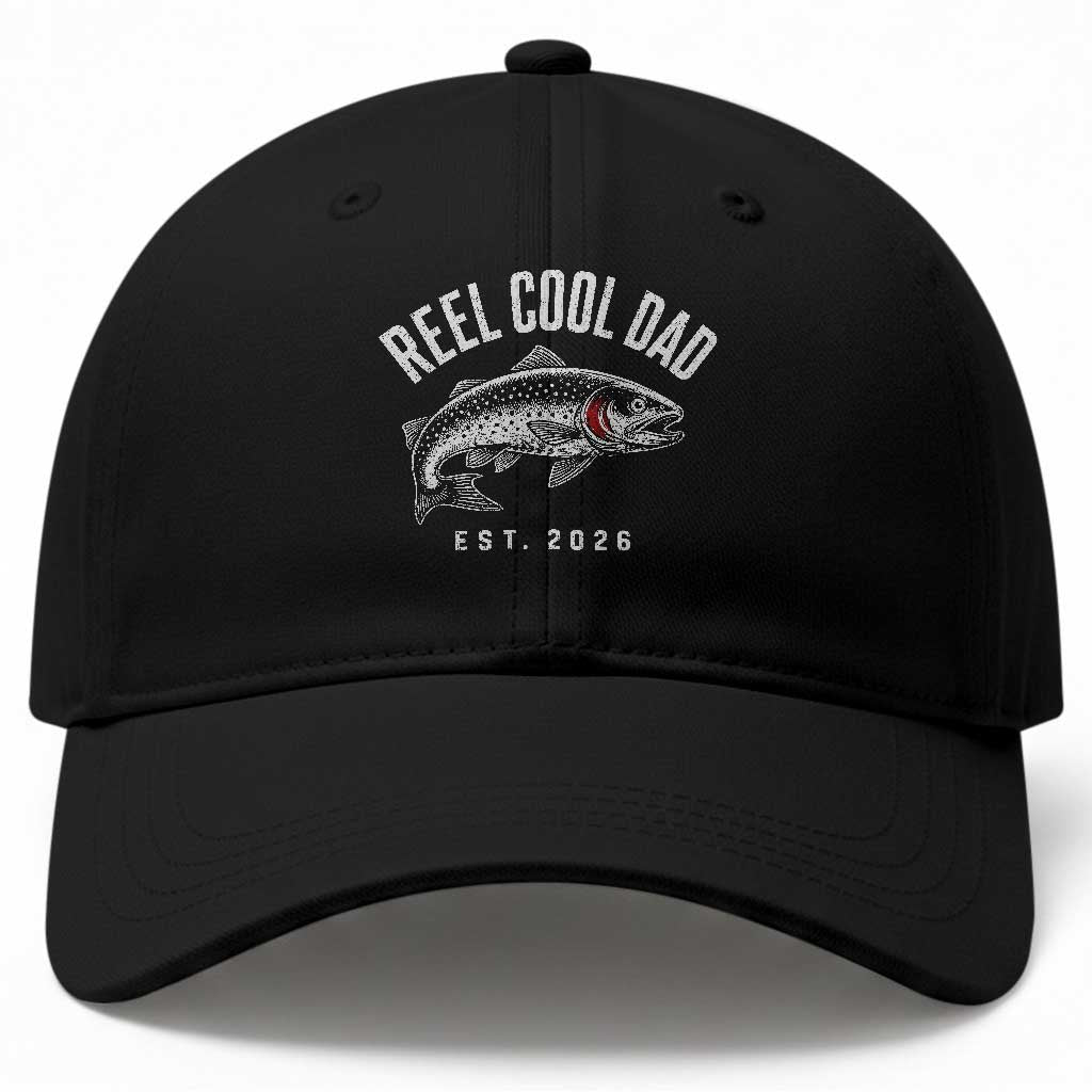 Reel Cool Dad Est 2026 Baseball Cap Trout Fishing Vintage First Time Dad Fathers Day TS10 Print Your Wear