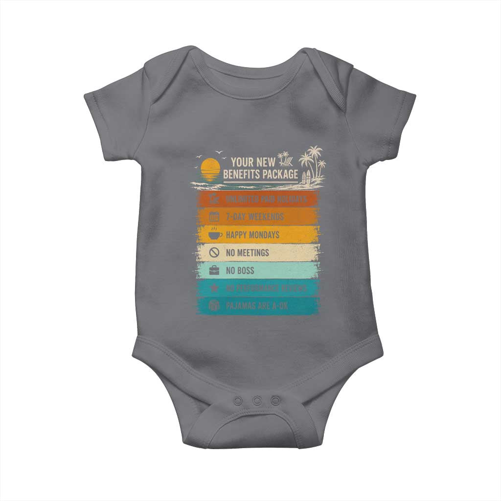 Funny Retirement Gift Baby Onesie New Benefits Package Retro Retired 2026 TS10 Charcoal Print Your Wear