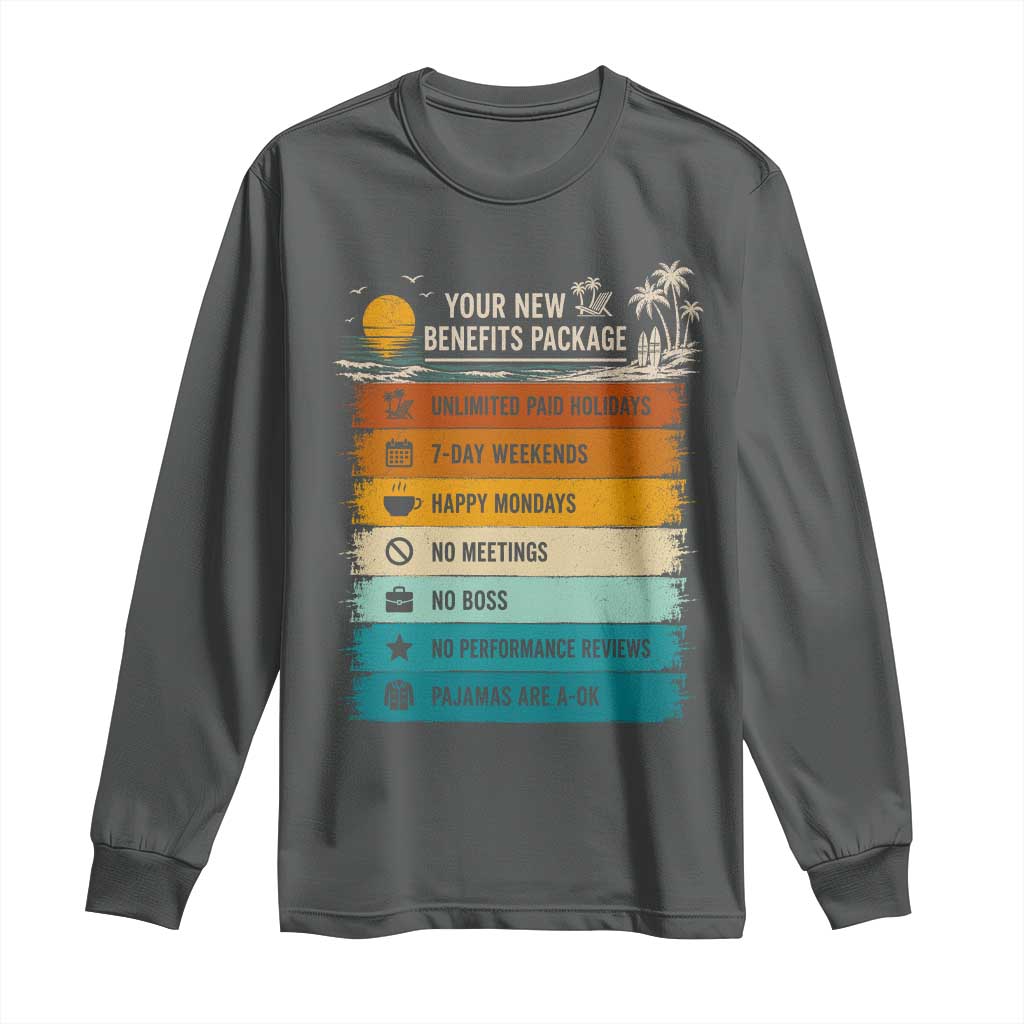 Funny Retirement Gift Long Sleeve Shirt New Benefits Package Retro Retired 2026 TS10 Dark Heather Print Your Wear