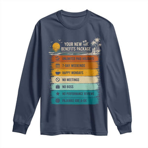 Funny Retirement Gift Long Sleeve Shirt New Benefits Package Retro Retired 2026 TS10 Navy Print Your Wear