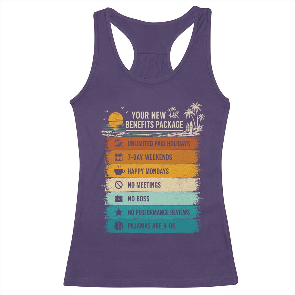 Funny Retirement Gift Racerback Tank Top New Benefits Package Retro Retired 2026 TS10 Purple Print Your Wear
