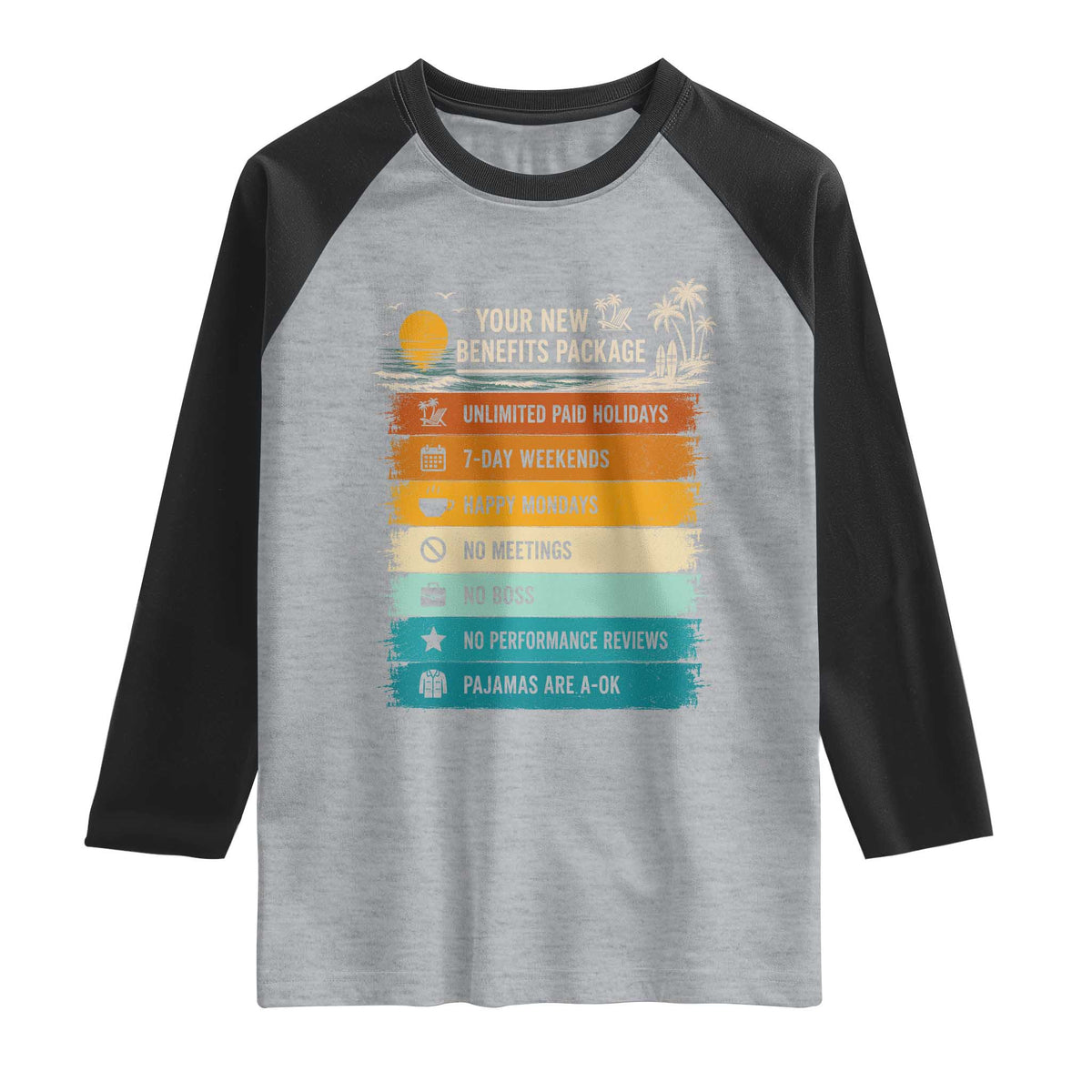 Funny Retirement Gift Raglan Shirt New Benefits Package Retro Retired 2026 TS10 Heather Gray Black Print Your Wear
