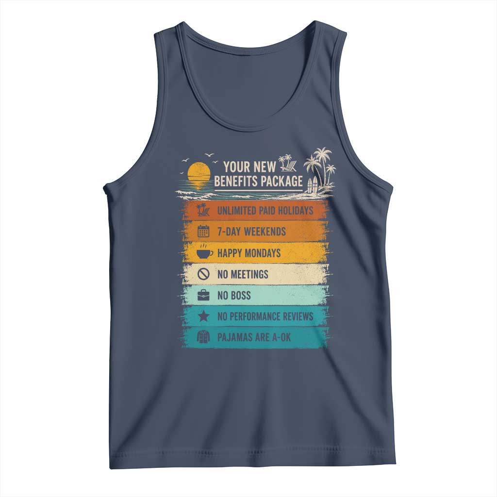 Funny Retirement Gift Tank Top New Benefits Package Retro Retired 2026 TS10 Navy Print Your Wear