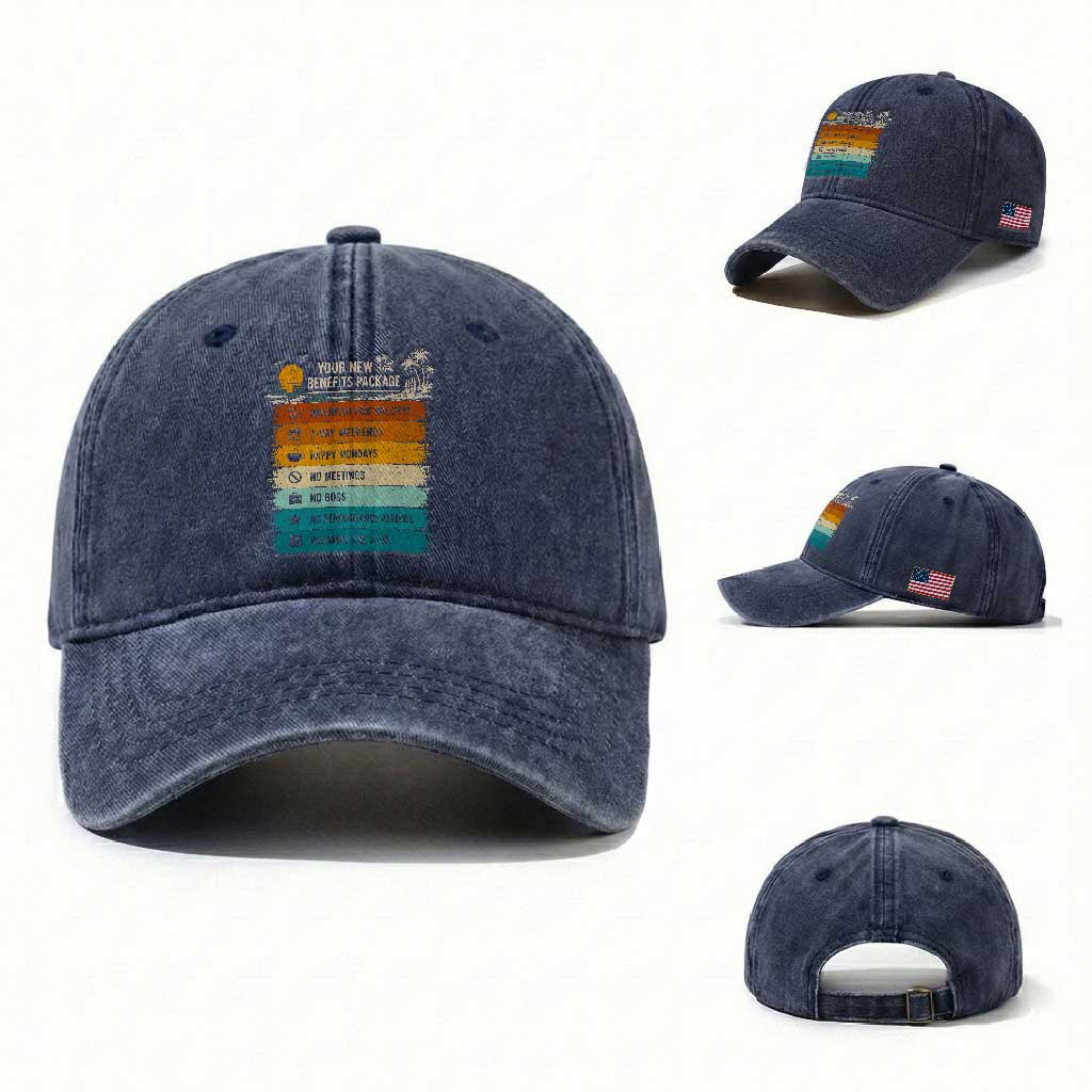 Funny Retirement Gift Washed Cotton Baseball Cap New Benefits Package Retro Retired 2026 TS10 Washed Cap Universal Fit Navy Print Your Wear