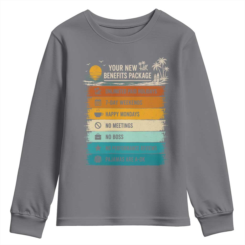 Funny Retirement Gift Youth Sweatshirt New Benefits Package Retro Retired 2026 TS10 Charcoal Print Your Wear
