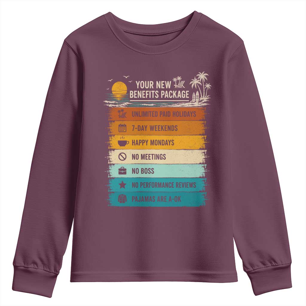 Funny Retirement Gift Youth Sweatshirt New Benefits Package Retro Retired 2026 TS10 Maroon Print Your Wear