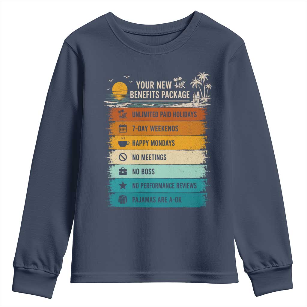 Funny Retirement Gift Youth Sweatshirt New Benefits Package Retro Retired 2026 TS10 Navy Print Your Wear
