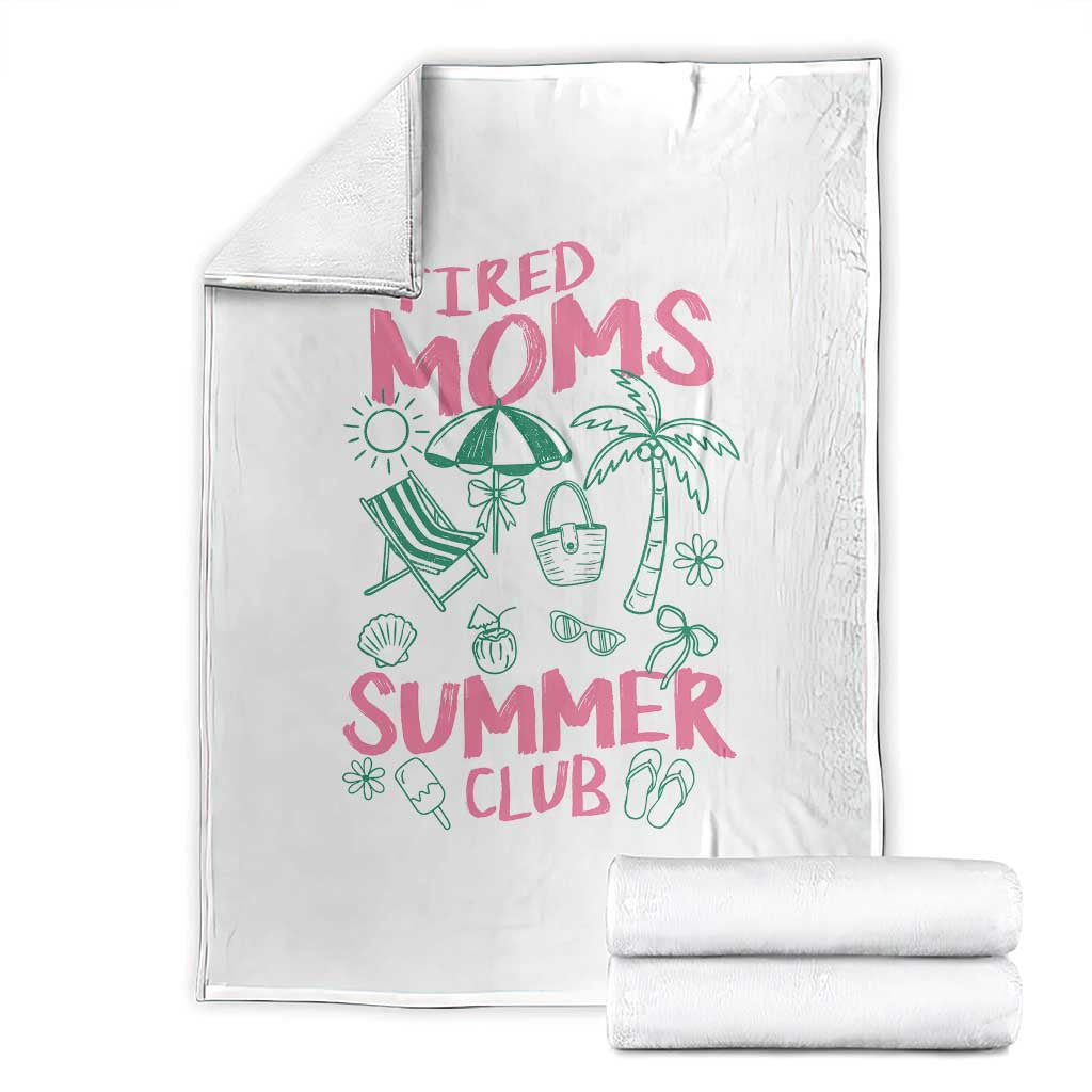 Retro Tired Moms Summer Club Throw Blanket Funny Mama Beach Vacation Gift TS10 White Print Your Wear