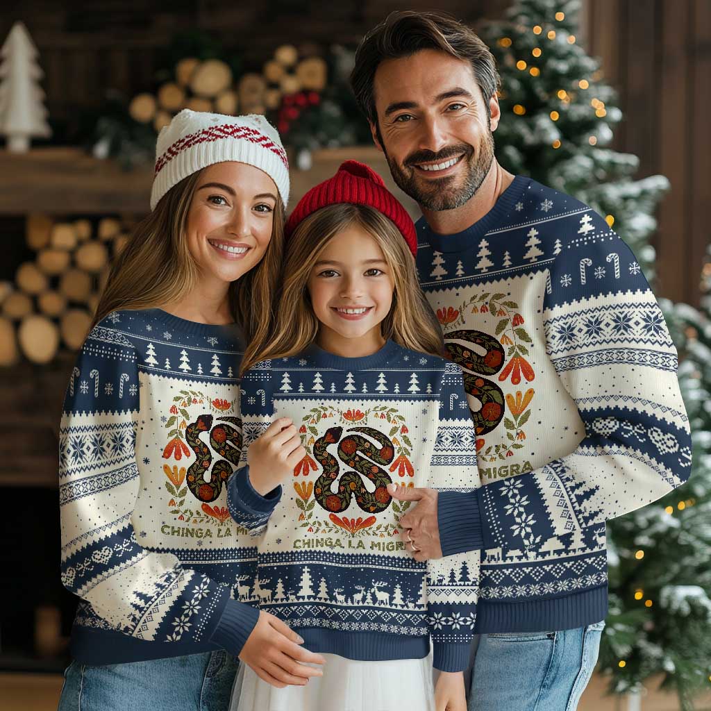 Immigrant Rights Ugly Christmas Sweater Chinga La Migra TS10 Beige Navy Print Your Wear