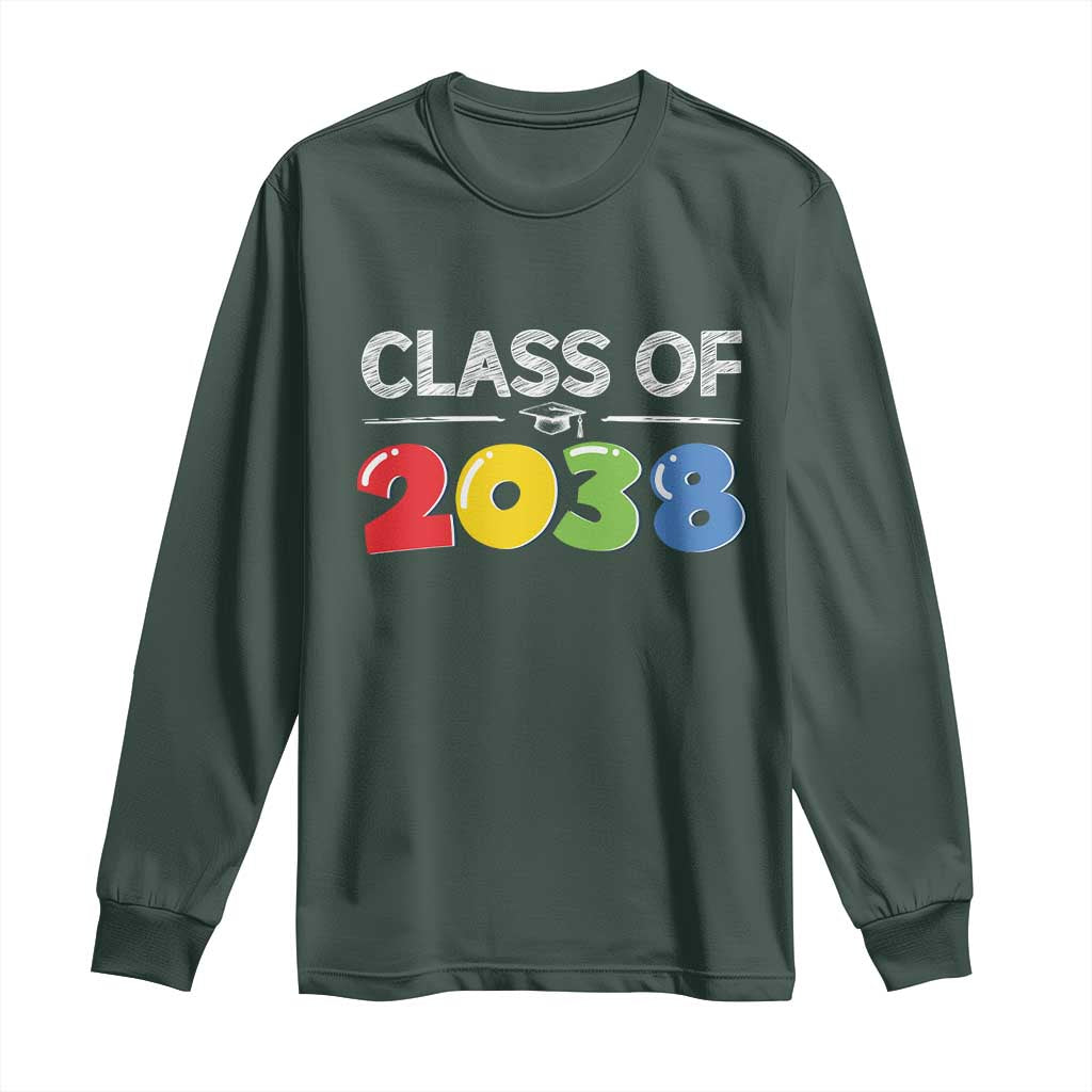 Class of 2038 Long Sleeve Shirt Grow With Me Kindergarten TS10 Dark Forest Green Print Your Wear
