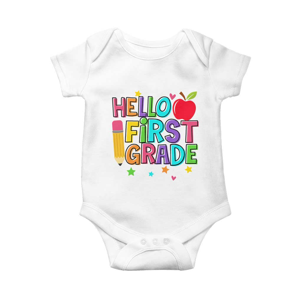 Hello First Grade Teacher Baby Onesie Back To School 1st Grade Team TS10 White Print Your Wear