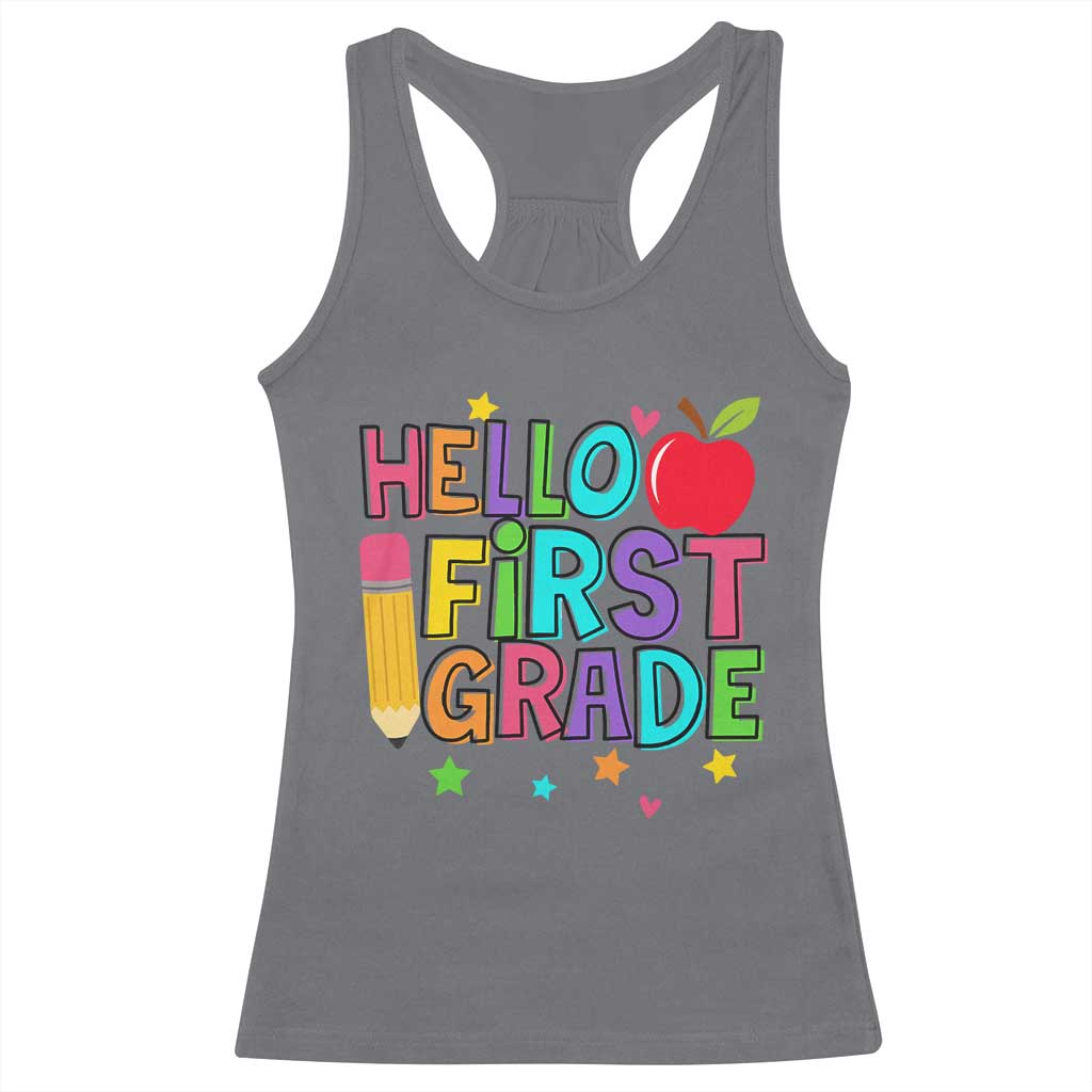 Hello First Grade Teacher Racerback Tank Top Back To School 1st Grade Team TS10 Charcoal Print Your Wear