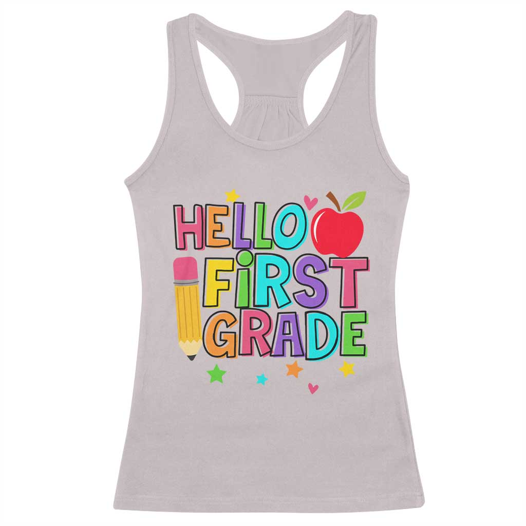 Hello First Grade Teacher Racerback Tank Top Back To School 1st Grade Team TS10 Ice Gray Print Your Wear
