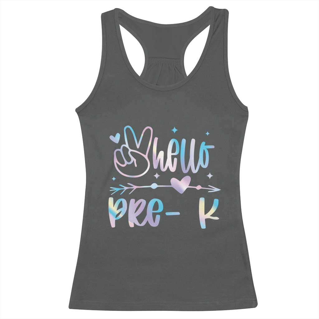 Hello Pre-k Racerback Tank Top Back To School Cute Tie Dye TS10 Dark Heather Print Your Wear