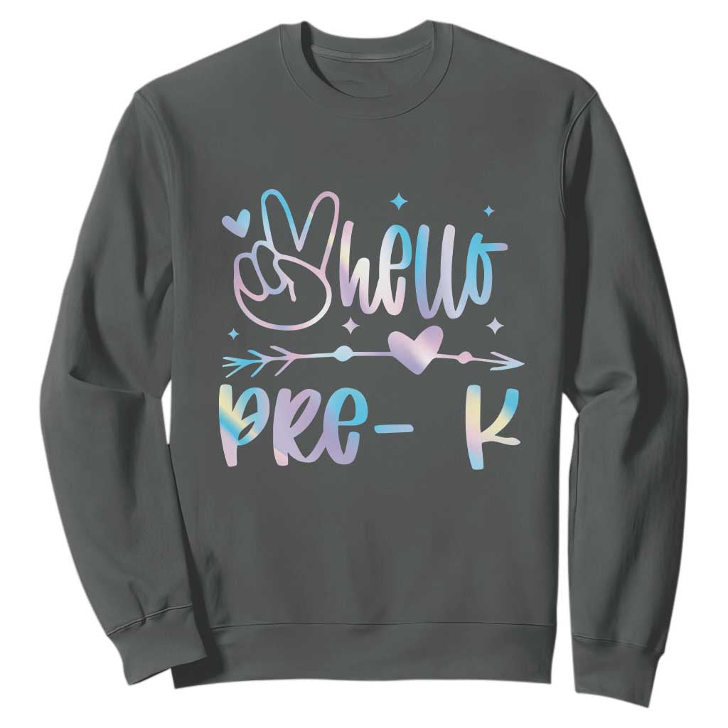 Hello Pre-k Sweatshirt Back To School Cute Tie Dye TS10 Dark Heather Print Your Wear