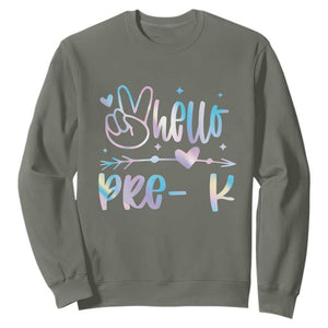 Hello Pre-k Sweatshirt Back To School Cute Tie Dye TS10 Military Green Print Your Wear