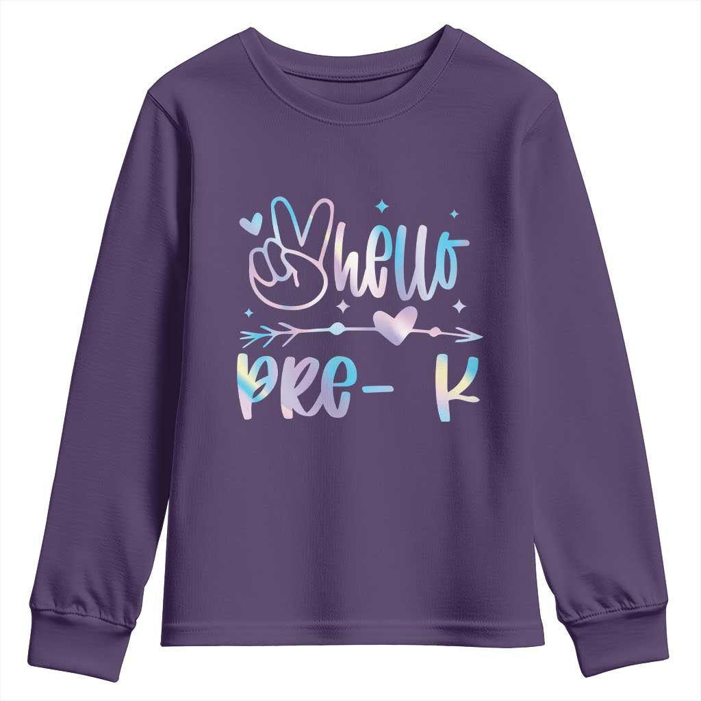 Hello Pre-k Youth Sweatshirt Back To School Cute Tie Dye TS10 Purple Print Your Wear