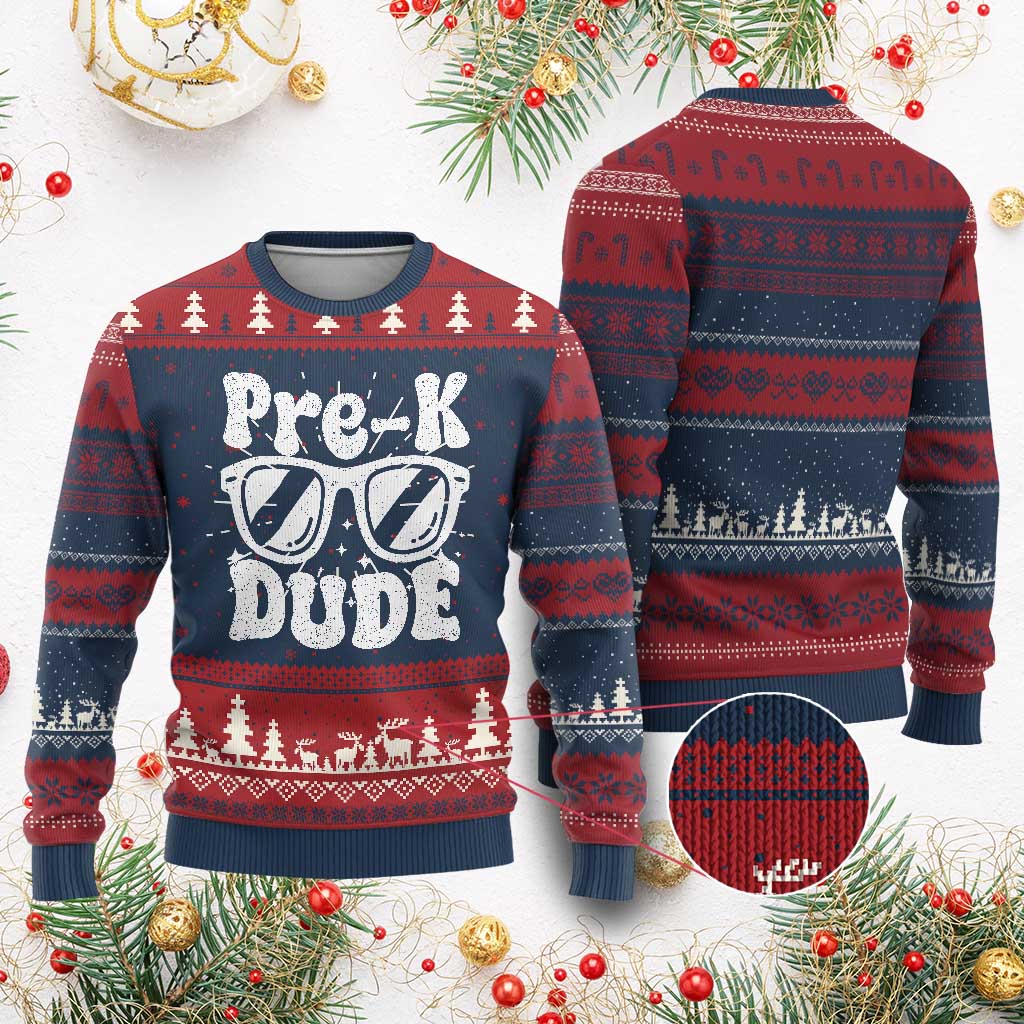 Pre-k Dude Knit Sweatshirt Funny Back to School First Day of Preschool TS10 Burgundy Print Your Wear