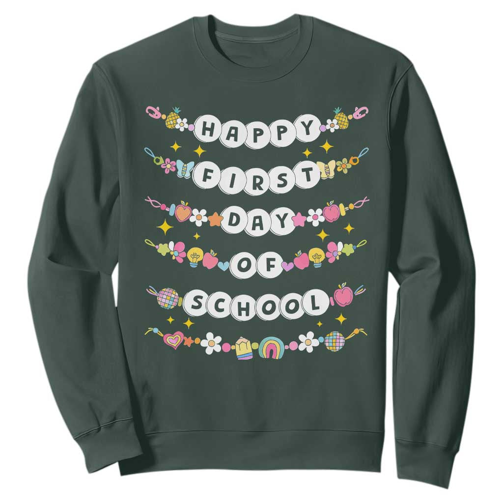 Happy First Day Of School Sweatshirt Teacher Kids Back To School Bracelets TS10 Dark Forest Green Print Your Wear
