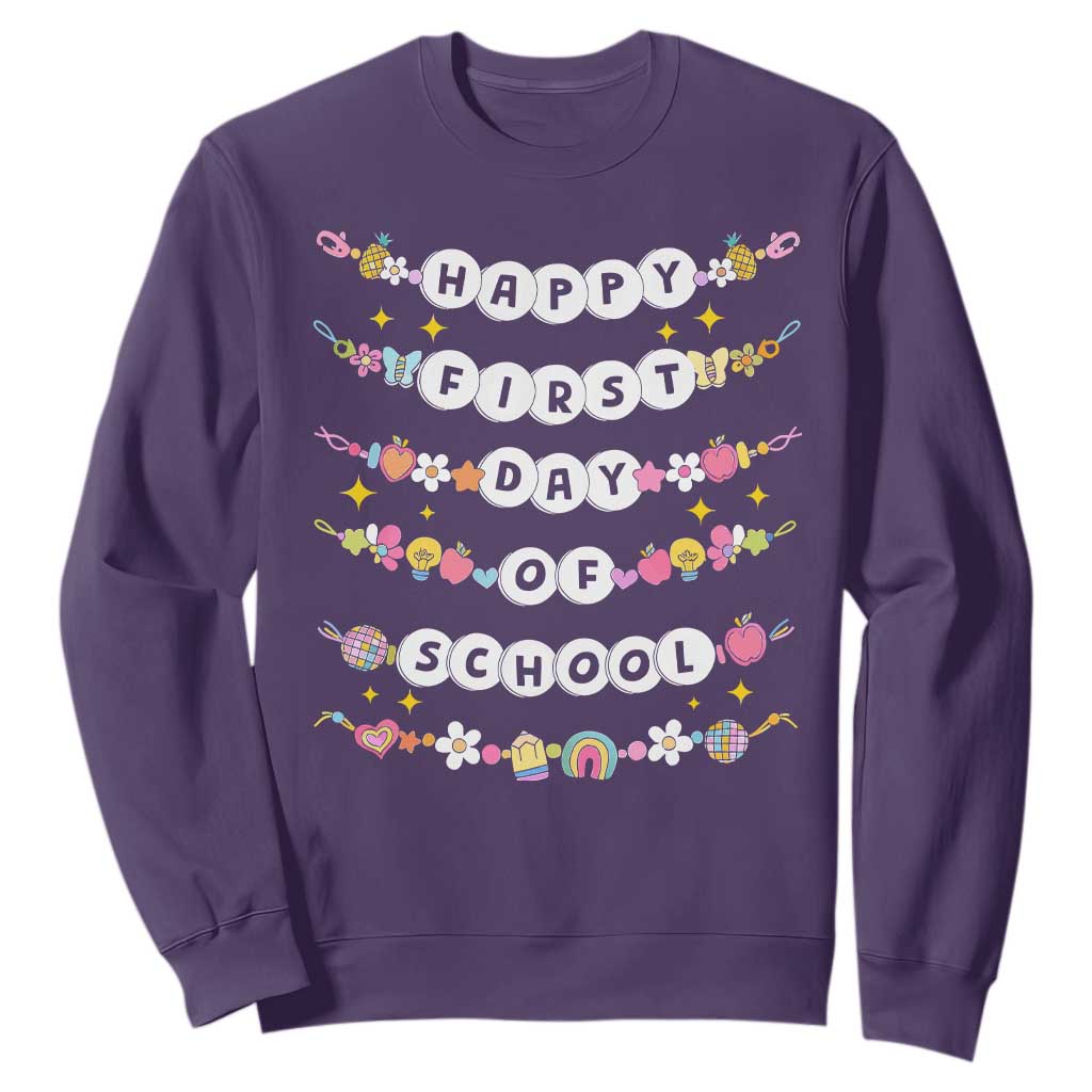 Happy First Day Of School Sweatshirt Teacher Kids Back To School Bracelets TS10 Purple Print Your Wear
