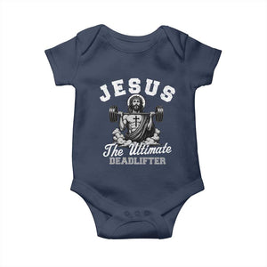 Jesus Deadlifting Baby Onesie The Ultimate Deadlifter Christian TS10 Navy Print Your Wear